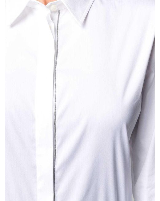 Brunello Cucinelli White Monili Embellished Long-Sleeved Shirt