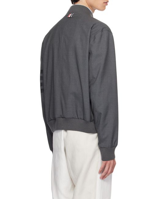 Thom Browne Gray Bar Zipped Bomber Jacket for men