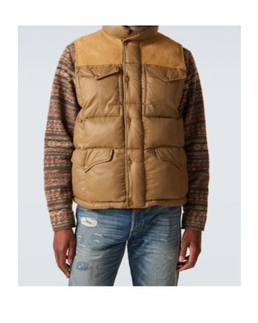 RRL Metallic Leather-Trimmed Ripstop Puffer Vest for men