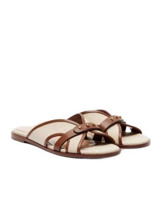 Gianvito Rossi Brown Leather-Trimmed Canvas Slides