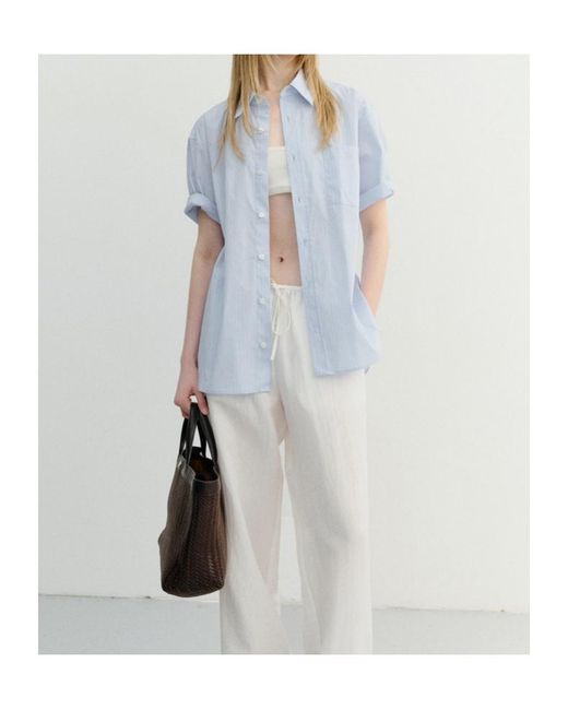 DUNST Blue Oversized Striped Short Sleeve Shirt for men