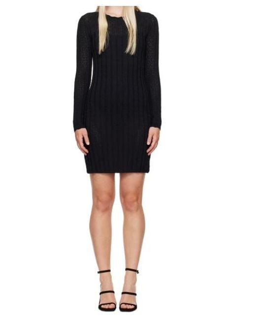 Loulou de Saison Black Elastic Ribbed Knitted Mesh Dress