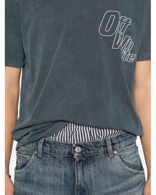 Off-White c/o Virgil Abloh Blue Outline-Arrow Logo-Print T-Shirt for men