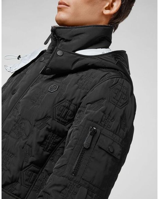 Philipp Plein Black Hooded Logo Embroidered Cotton Suit for men