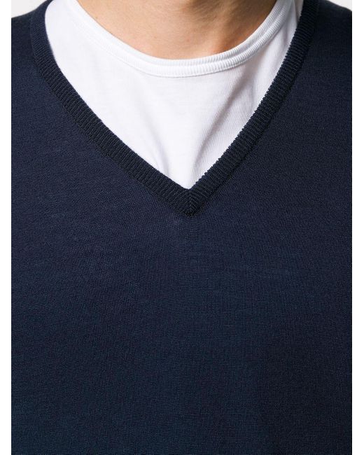 John Smedley Blue Blenheim V-Neck Knitwear for men