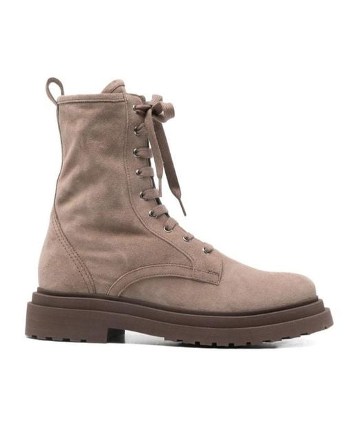 Brunello Cucinelli Brown Lace-Up Lug-Sole Ankle Boots