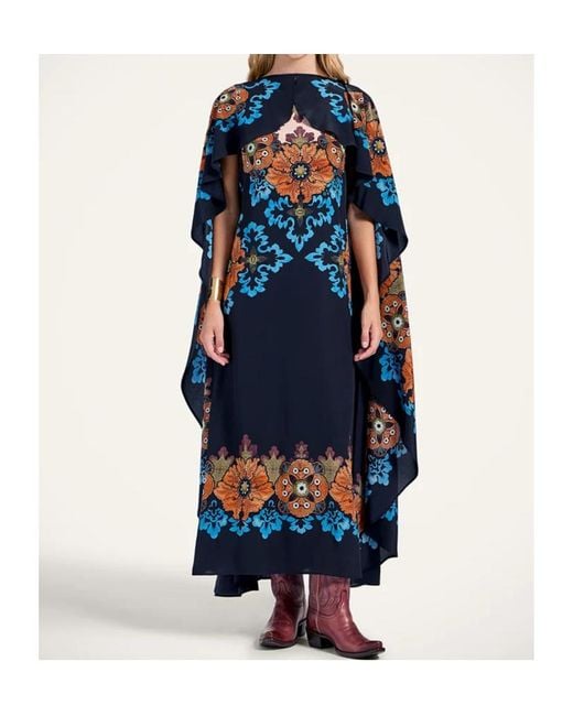 LaDoubleJ Blue Floral-Print Midi Day Dress