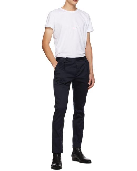Saint Laurent Gray Logo Printed Crewneck T-Shirt for men