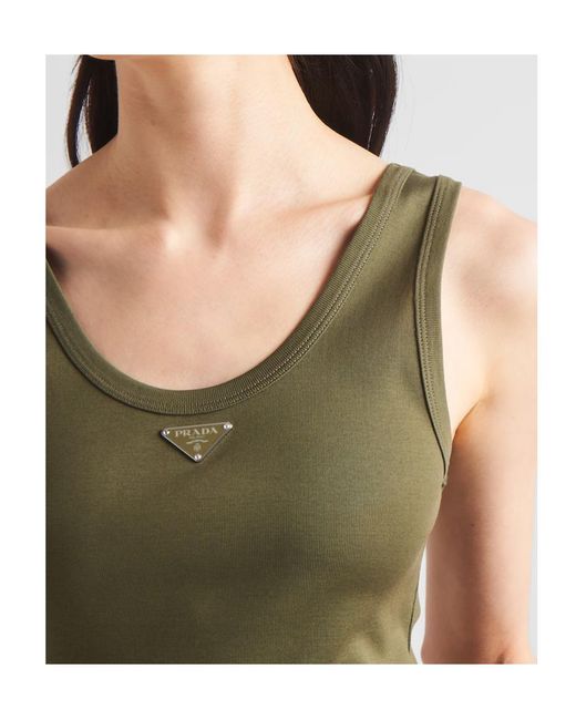 Prada Green Logo Plaque Sleeveless Tank Top