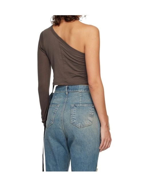 Rick Owens Blue Temple Ziggy One-Shoulder Design T-Shirt