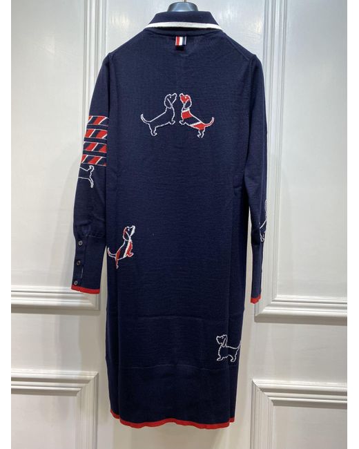 Thom Browne Black Hector Icon 4-Bar Stripe Intarsia-Knit Polo Dress