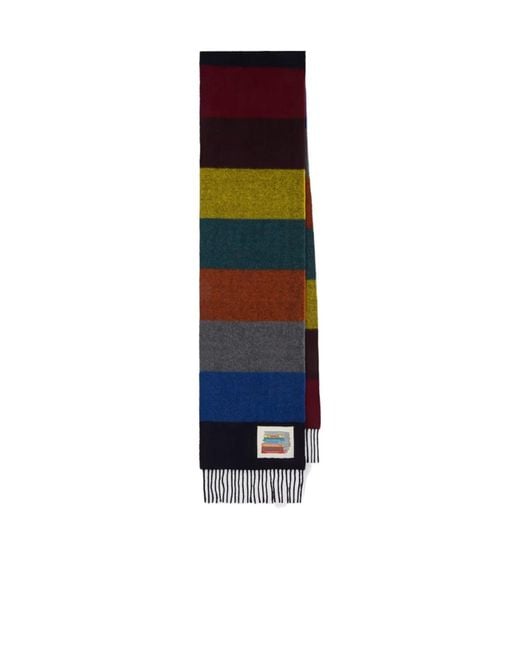 Paul Smith Blue Multicolour Block Stripe Wool Scarf for men