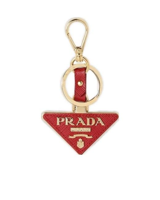 Prada White Triangle Logo Keyring