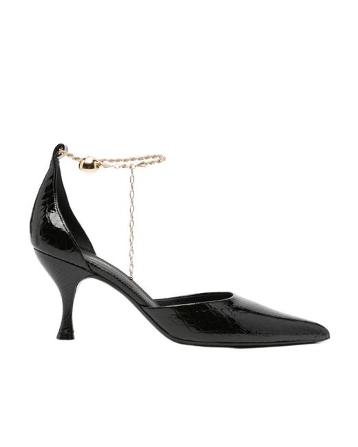 Ferragamo Black Pointed Ankle Chain High Heels
