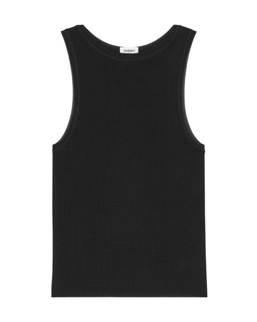 Saint Laurent Black Sleeveless Ribbed Knit Tank Top