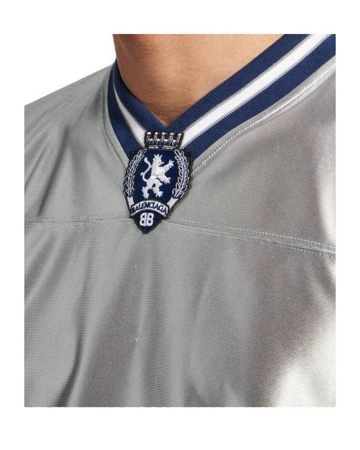 Balenciaga Blue 3B Football V-Neck Oversized T-Shirt for men