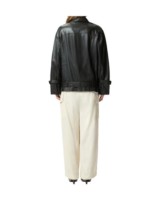 Pinko Black Belted Leather Biker Jacket