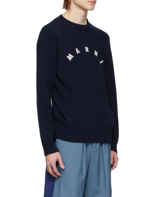 Marni Blue Logo-Knitted Jumper for men