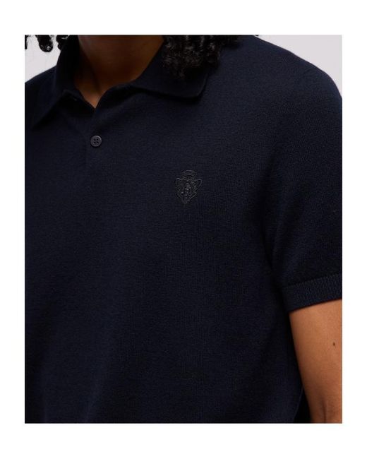 Gucci Blue Knit Cashmere Polo Shirt With Embroidery for men