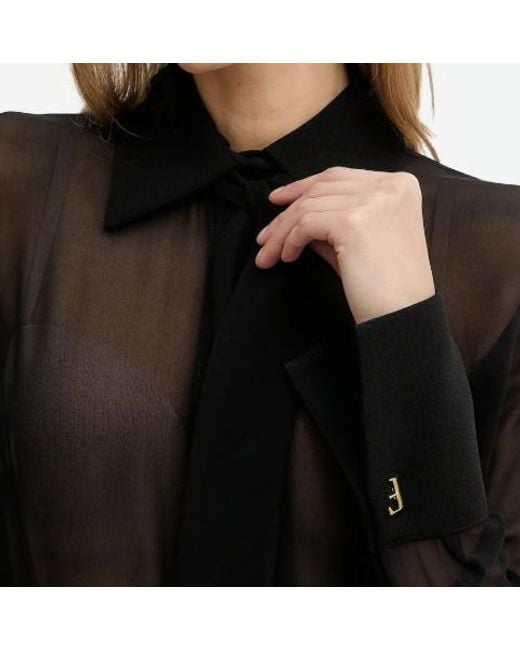 Elisabetta Franchi Black Sash Belt Georgette Crêpe Blouse