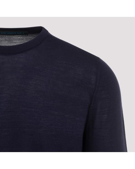 Kiton Blue Knitted Crewneck Pullover for men