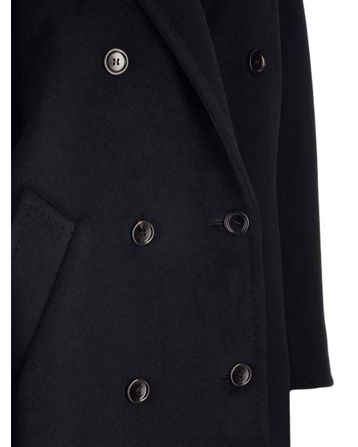 Max Mara Blue Double-Breasted Long-Sleeved Coat