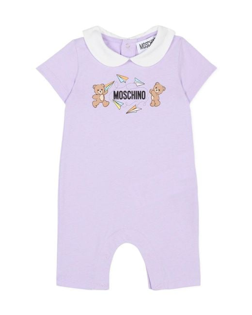 Moschino Purple Collared Logo-Print Romper