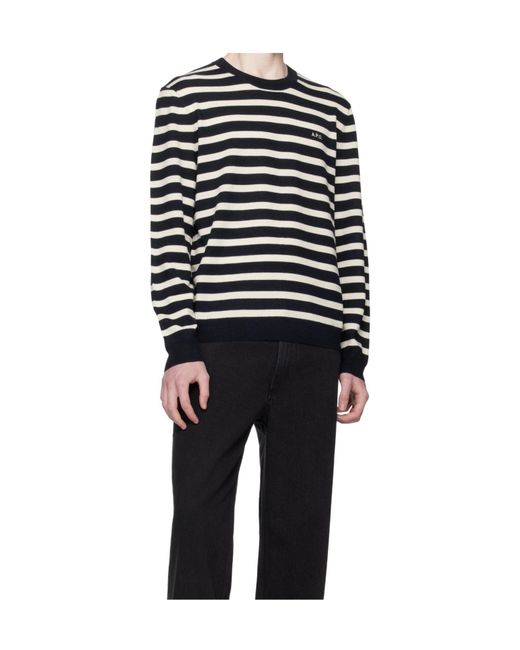 A.P.C. Blue Striped Knitted Jumper for men