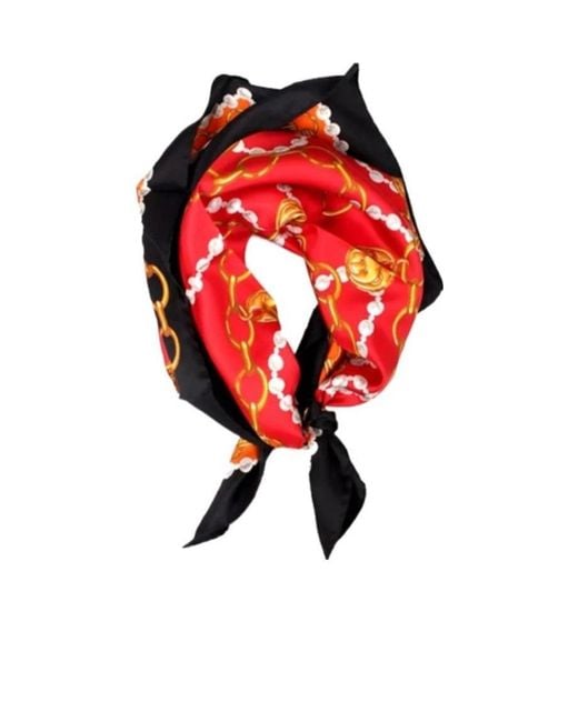 Moschino Red Teddy Bear Chain Printed Silk Scarf for men