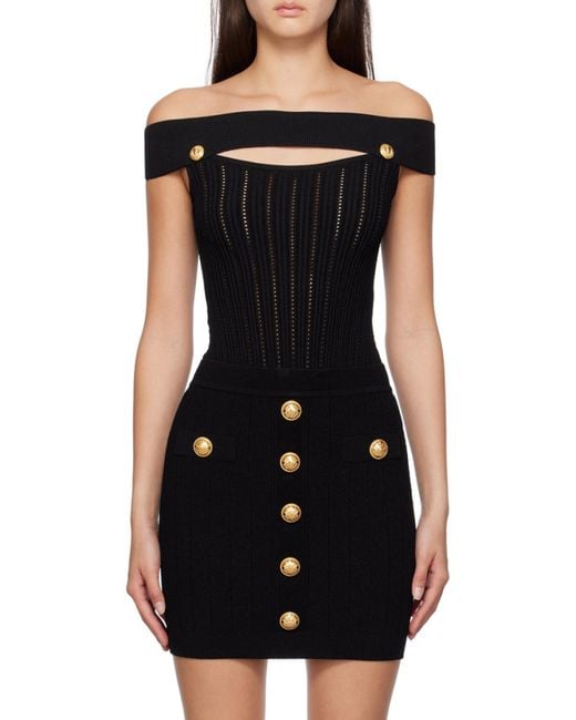 Balmain Black Pointelle-Knit Bodysuit