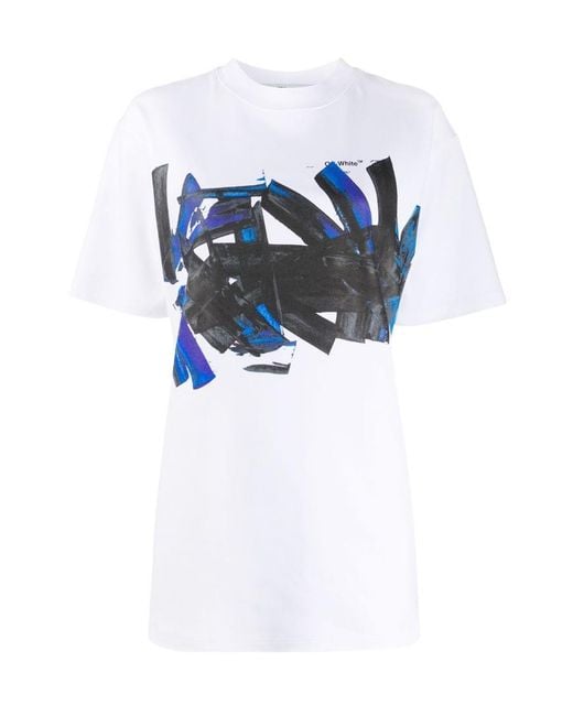 Off-White c/o Virgil Abloh Blue Tomboy Brush-Stroke Print T-Shirt