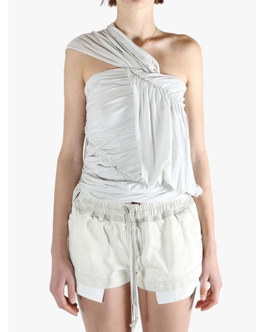 Rick Owens White Draped One-Shoulder Top