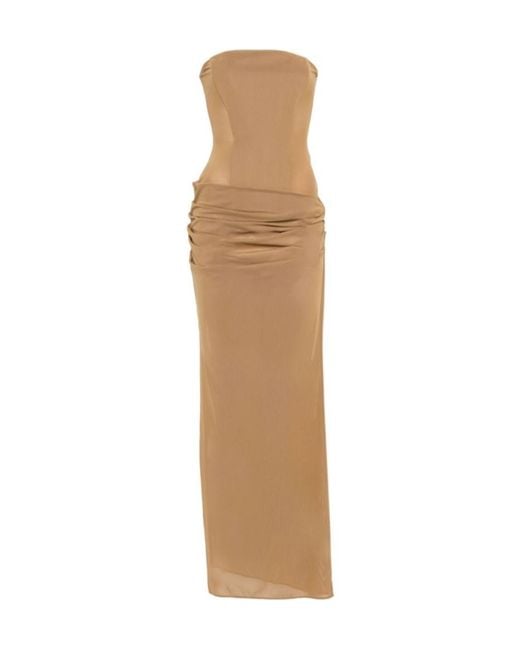 Alex Perry Natural Strapless Draped Maxi Dress
