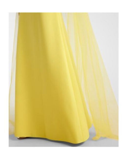 Jenny Packham Yellow Limelight Caped Embellished Gown
