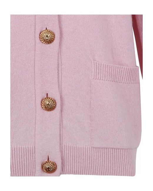 Balmain Pink Button-Up Knit Cardigan