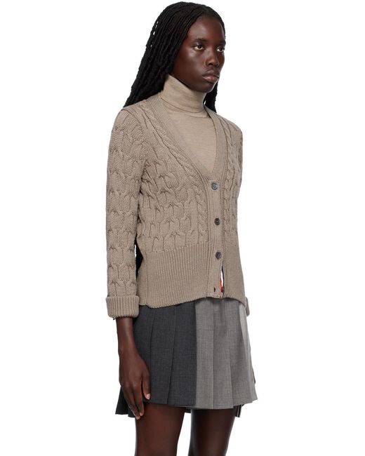 Thom Browne Brown Crisscross Cable Knit V-Neck Cardigan
