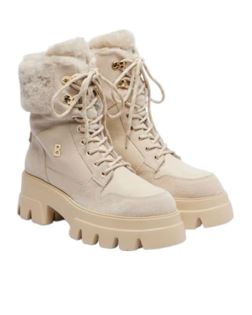 Bogner Natural Sapporo Suede And Leather Combat Boots