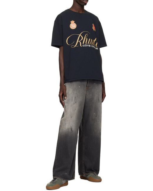 Rhude Black Côte D'Azur Logo T-Shirt for men