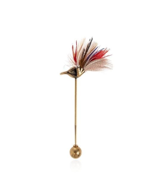 Dries Van Noten White Bird-Shaped Brooch for men