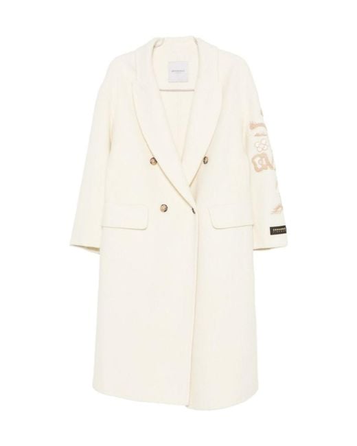 ERMANNO FIRENZE White Floral-Embroidered Double-Breasted Coat