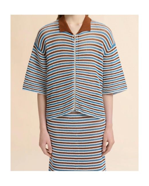 Marni Blue Striped Zip-Up Cardigan