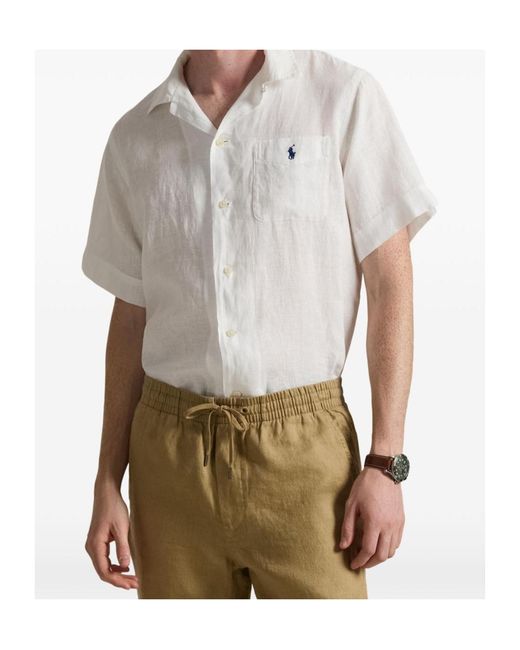 Polo Ralph Lauren White Pony Embroidered Short-Sleeved Shirt for men