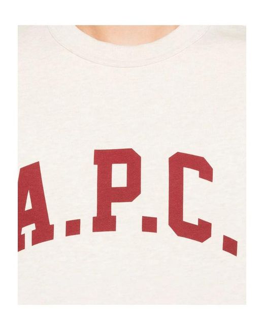 A.P.C. White Logo Printed Crewneck Sweatshirt for men