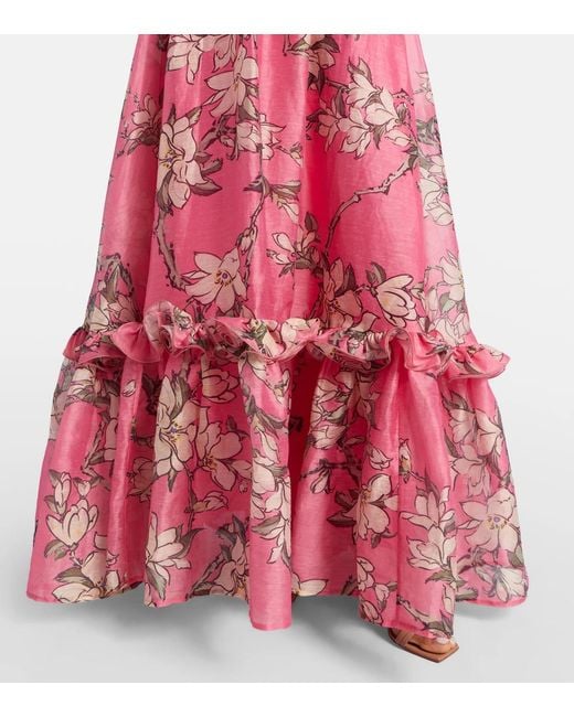 Leo Pink Isabelle Floral Ruffled Linen-Blend Gown