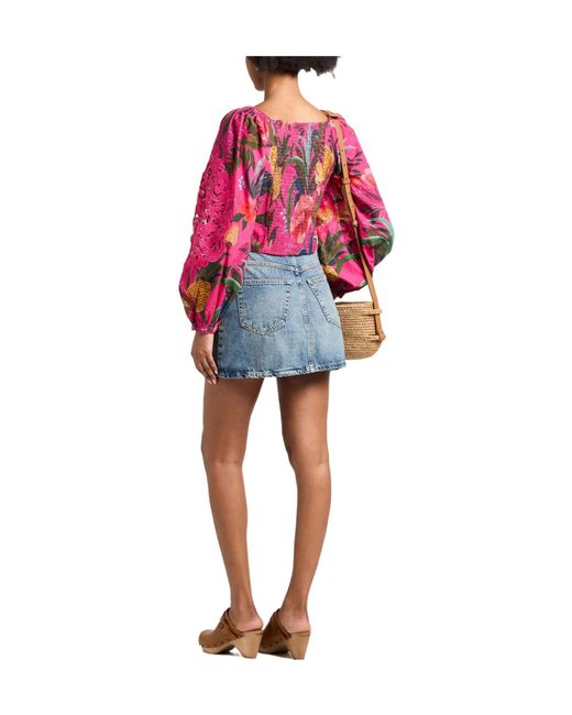 Farm Rio Red Floral Lace Cropped Top