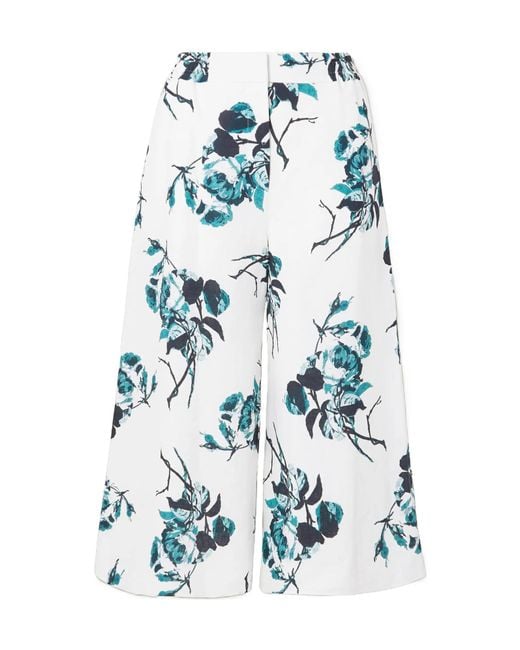 Erdem Blue Mouna Floral Print Wide-Leg Casual Pants