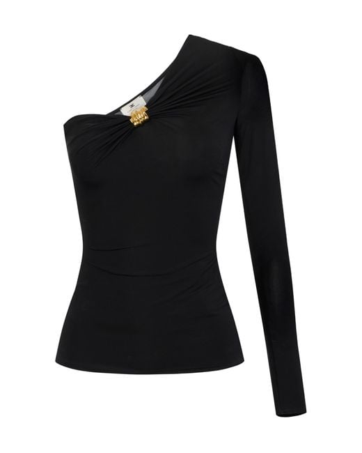 Elisabetta Franchi Black One-Shoulder Draped Top