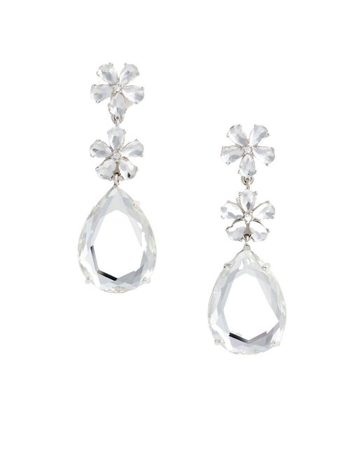 Self-Portrait White Crystal Flower Tiered Earrings
