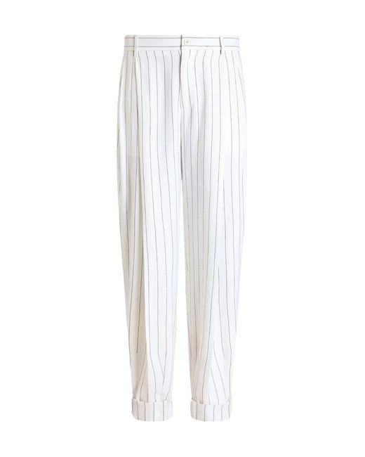 Dolce & Gabbana White Double Darts Detailed Pinstriped Pants for men