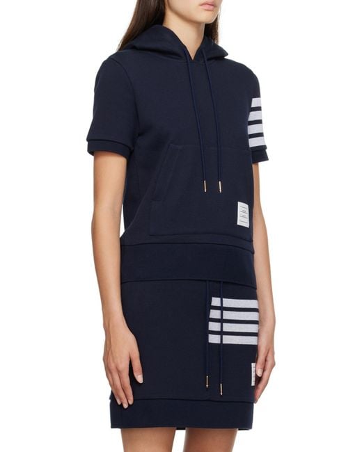 Thom Browne Blue Short-Sleeved Drawstring Hoodie